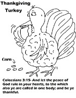 Turkey Eating Corn Scripture Col 3:15 Coloring Page Sunday School
